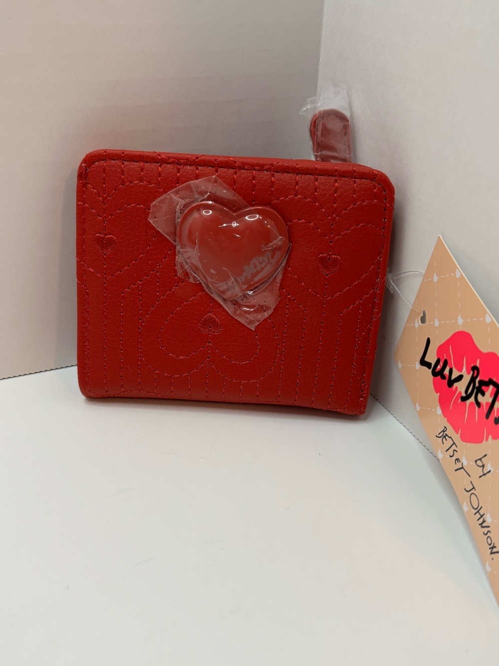 Luv Betsey Johnson Red color Quilted Heart snap/zip mini Wallet